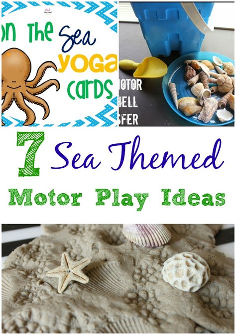 Sea Themed Motor Play Ideas-Pink Oatmeal Gross motor and fine motor activities with a sea/ocean theme! Perfect for home or the classroom! Pink Oatmeal, Ocean Activities, Summer Preschool, Gross Motor Activities, Under The Sea Theme, Processing Disorder, Ocean Crafts, Sensory Processing, Teaching Preschool