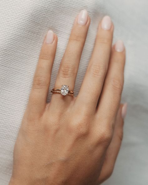 Minimalist Rings Stacking Gold, Simple Ring Set, Wedding Rings Set Simple, Dainty Oval Engagement Ring And Band, Engagement Ring For Petite Hands, Wedding Band And Solitaire Ring, Wedding Band With Solitaire Engagement Ring, 1.5ct Engagement Ring, Engagement Ring With Other Rings On Hand