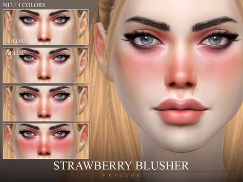 Reddish blush with subtle shine for cheeks, nose and ears. Comes in 4 colors, works for all ages and genders. Found in TSR Category 'Sims 4 Female Blush' Make Up Cc Sims 4, Cc Makeup, The Sims 4 Cabelos, Sims 4 Cc Eyes, The Sims 4 Skin, Makeup Cc, The Sims 4 Pc, Pelo Sims, Sims 4 Cc Makeup