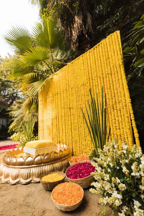 Photo from Nanaki and Azaan Wedding Nikkah At Home, Haldi Function Decoration, Mehndi Decoration Ideas, Leaf Decor Wedding, Haldi Decoration Ideas, Haldi Ceremony Decorations, Haldi Decoration, Home Weddings, Wedding Backyard Reception