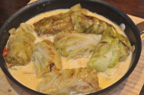 Stuffed Cabbage Rolls • Original German Recipes German Stuffed Cabbage, German Cabbage Rolls, German Cabbage, Stuffed Cabbage Rolls Recipe, Gf Meals, Food Authentic, Stuffed Cabbage Rolls, White Cabbage, Cabbage Roll