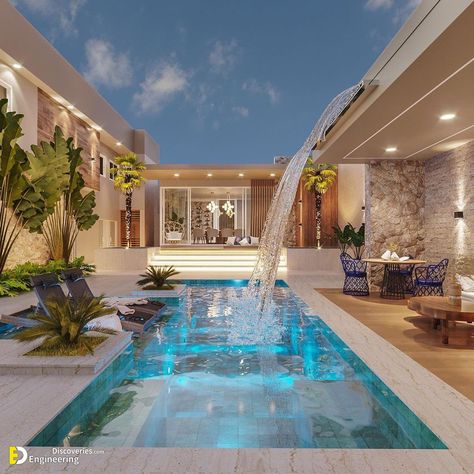 Pool Waterfalls, Swim Aesthetic, Pool House Designs, Indoor Swimming Pool, Outdoor Sanctuary, Pools Backyard, Dream Life House, Swimming Shorts, التصميم الخارجي للمنزل