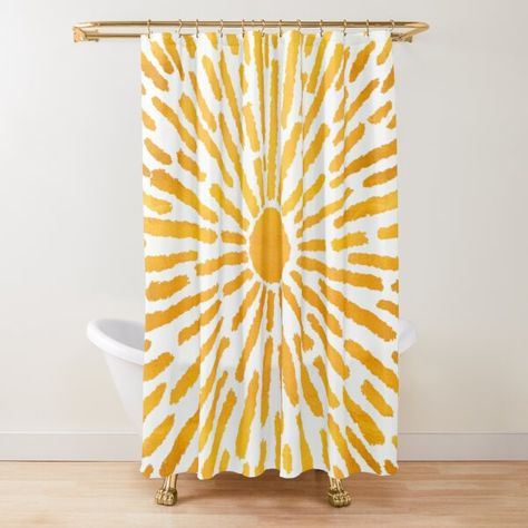 Shower Shower Curtains | Redbubble Bath Tub Remodel, Bathroom Curtains Ideas, Bright Shower Curtain, Sun Shower Curtain, Blue Green Bathrooms, Green Bathrooms, Yellow Shower Curtain, Bathroom Window Curtains, Funny Shower Curtains