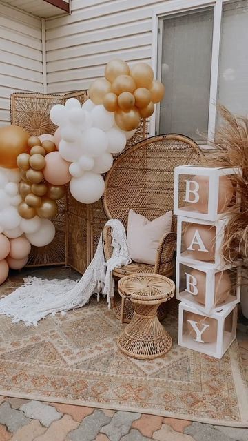 Outdoor Baby Shower Decor, Baby Shower Mood Board, Shower Mood Board, Baby Shower Chair, Baby Shower Table Decorations, Bohemian Baby Shower, Baby Shower Theme Decorations, Baby Shower Deco, Outdoor Baby Shower