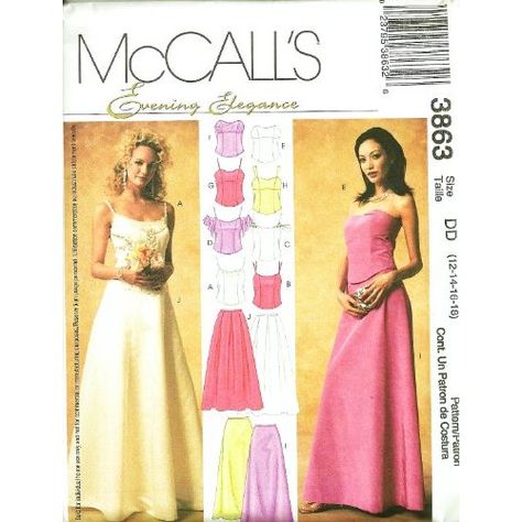 Amazon.com: McCall's Evening Elegance Sewing Pattern 3863 ~ Misses & Petite Formalwear Lined Top & Skirt ~ Size 6-8-10-12: Arts, Crafts & Sewing Sewing Patterns Dress, Wedding Dress Sewing Patterns, Bridal Bustier, Formal Dress Patterns, Sewing Wedding Dress, Clothes Making, Plus Size Formal Dresses, Making Clothes, Couture Mode