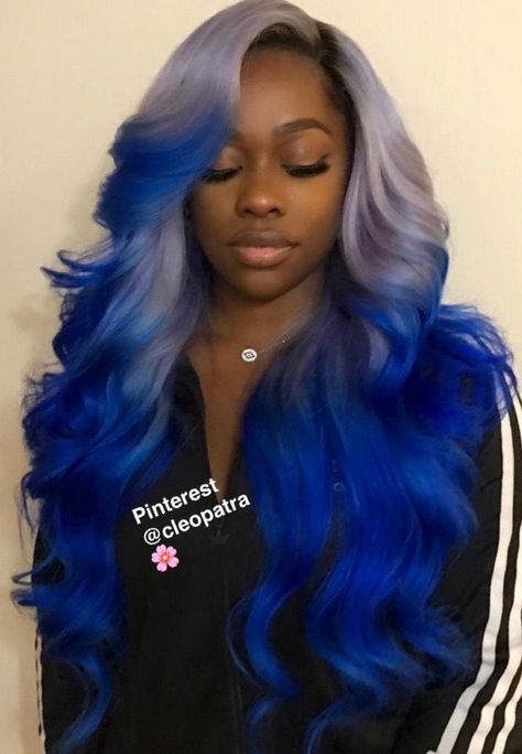 Blue And Purple Hair, Hair Color For Dark Skin, Dark Purple Hair, Ombre Hair Color, Lace Hair, Cool Hair Color, Black Girls Hairstyles, Lace Frontal Wig, Ombre Hair