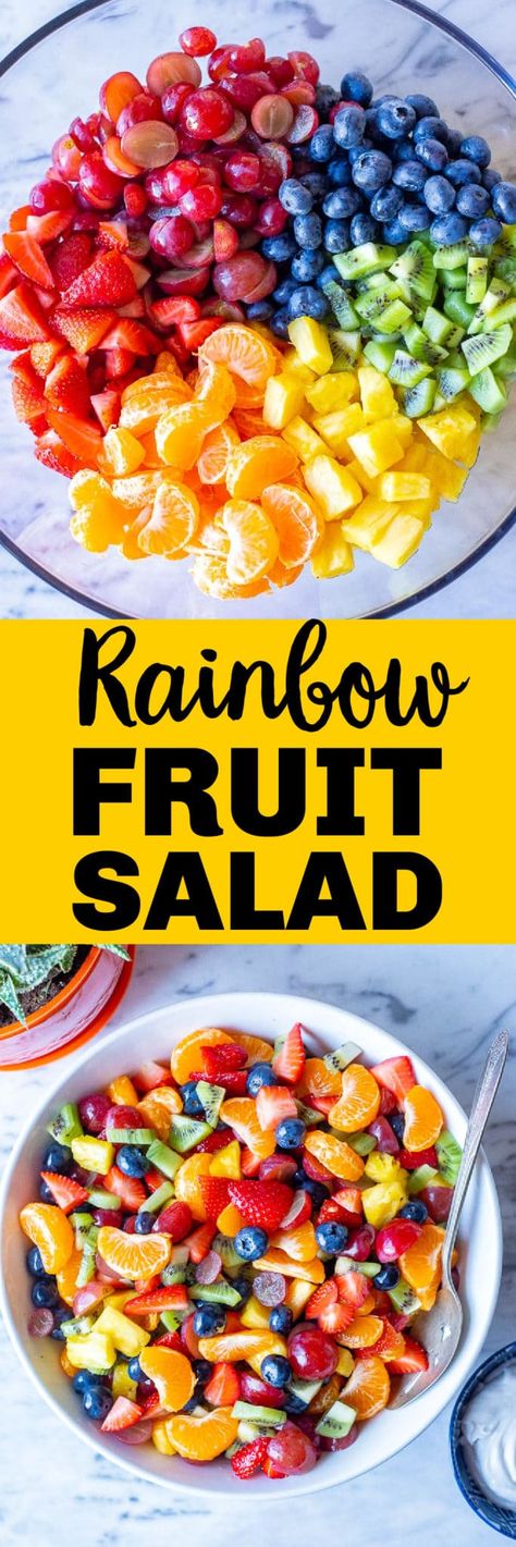 Rainbow Fruit Salad, Kid Friendly Vegetarian Recipes, Salads For Kids, Easy Fruit Salad Recipes, Fruit Medley, Fruit Salad Recipe, Fruit Salad Easy, Rainbow Fruit, Fruit Salad Recipes