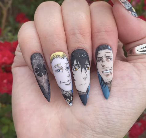 Black Clover Nails, Clover Nails, Anime Nail Art, Anime Nail, Anime Nails, Black Clover Anime, Gothic Architecture, Anime Tattoos, Black Clover