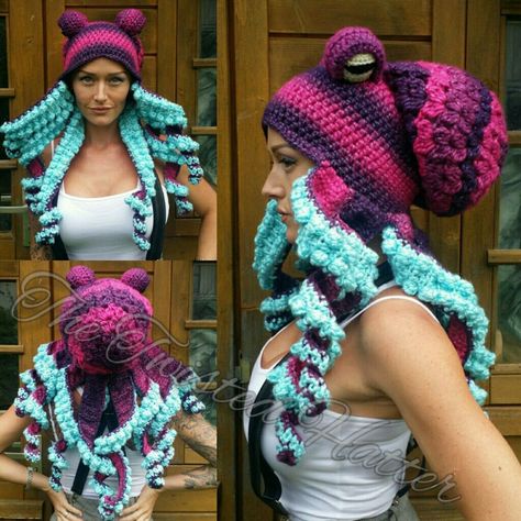 Octopus Hat, Purple Octopus, Amigurumi Minta, Hats And Scarves, Crochet Twist, Crocheted Hats, Crochet Octopus, Crocheted Hat, Crochet Animals