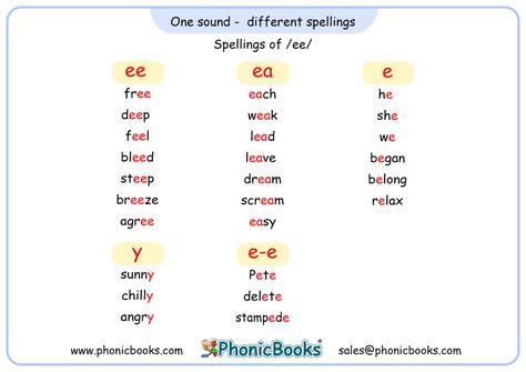 One Sound, Different Spellings Sentences - /ee/ - Phonic Books A Words, Phonics Posters, Free Posters, Things To Learn, English Spelling, Phonics Books, Phonics Rules, Reading For Beginners, Reading Practice