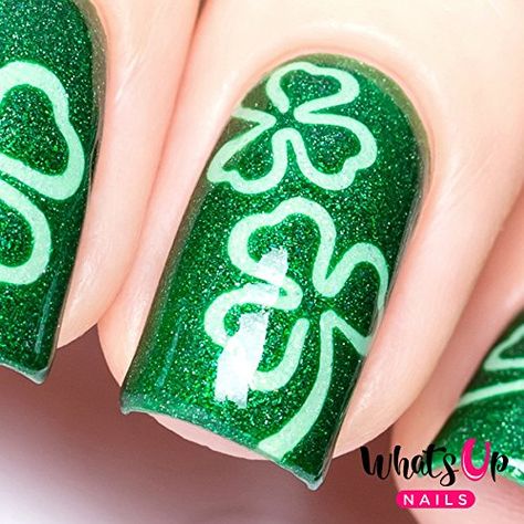 Ireland Nails, Nails Shamrock, Nails St Patrick, Saint Patrick Nail, Aztec Nails, Up Nails, St Patricks Day Nails, Stencil Stickers, Metallic Nail Polish