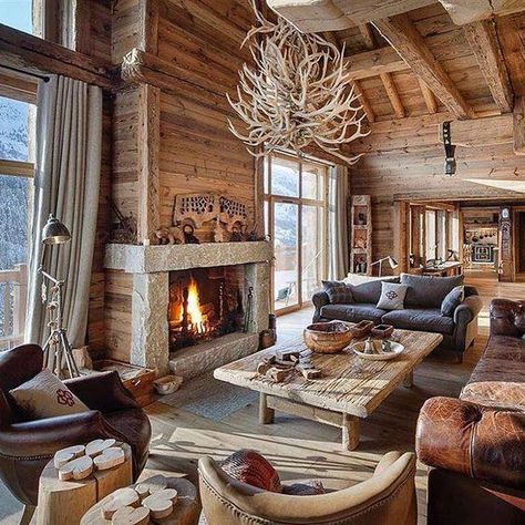 Lodge Living Room, Ski Lodge Decor, Chalet Chic, Chalet Interior, Chalet Design, Luxury Ski Chalet, Chalet Style, Cabin Interiors, Cabin Living