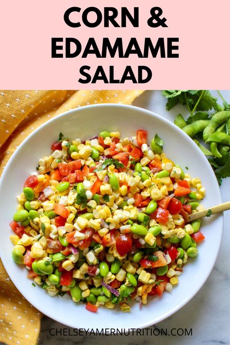 Corn and edamame salad Corn And Edamame Salad, Edamame Corn Salad, Salad With Edamame, Summer Pasta Salad Recipes, Edamame Recipes, Cilantro Salad, Edamame Salad, Easy Corn, Recipes Salads