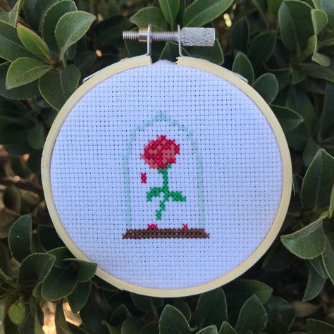 Bring The Magic Of Beauty And The Beast To Your Very Own Home With This Tiny Cross Stitch Handmade By Myself, Approx. 3” In Diameter I Accept Reasonable Offers And Ship Quickly! No Pets & Smoke Free Home. Feel Free To Ask Any Questions Cross Stitch Patterns Free Easy, Rose Cross Stitch, Kawaii Cross Stitch, Dragon Cross Stitch, Tiny Cross Stitch, Tiny Cross, Enchanted Rose, Small Cross Stitch, Disney Cross Stitch