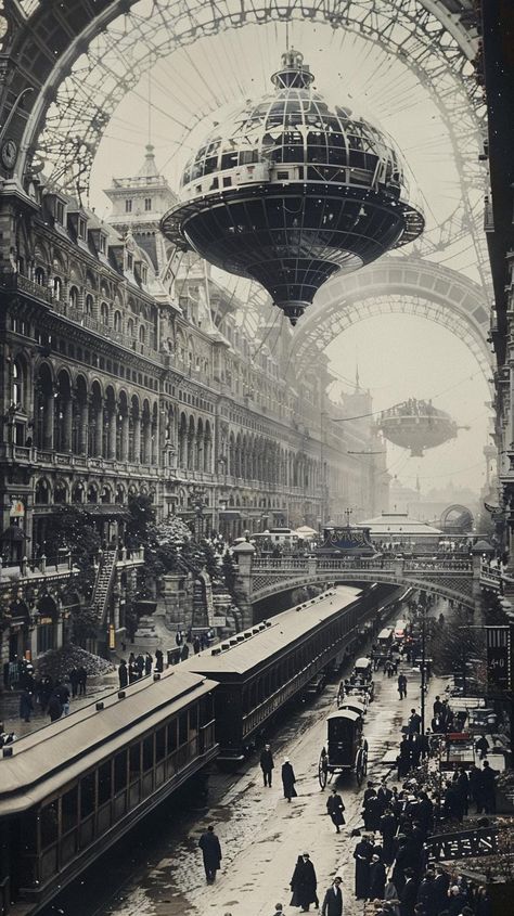 Dark 1930s Aesthetic, Victorian Futurism, Victorian New York, 1910s Aesthetic, Steam Punk Aesthetic, Steampunk Architecture, Vintage Futurism, Steampunk Aesthetic, Perspective Drawing Architecture