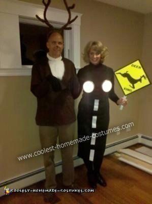 Coolest Homemade Deer Caught in Headlights Couple Costume Deer In Headlights Costume, Deer In Headlights, Diy Couples Costumes, Best Couples Costumes, Annual Halloween Party, Couple Costume, Homemade Costume, Homemade Costumes, Easy Costumes