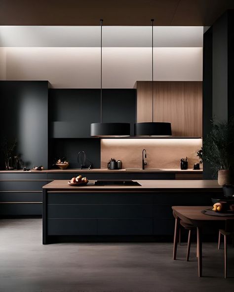 Modern Black Kitchen, Modern Minimalist Kitchen, Farmhouse Outdoor, Modern Kitchen Cabinet Design, Modular Kitchen Design, Minimalist Kitchen Design, Black Kitchen Cabinets, Modern Kitchen Cabinets, Black Cabinets