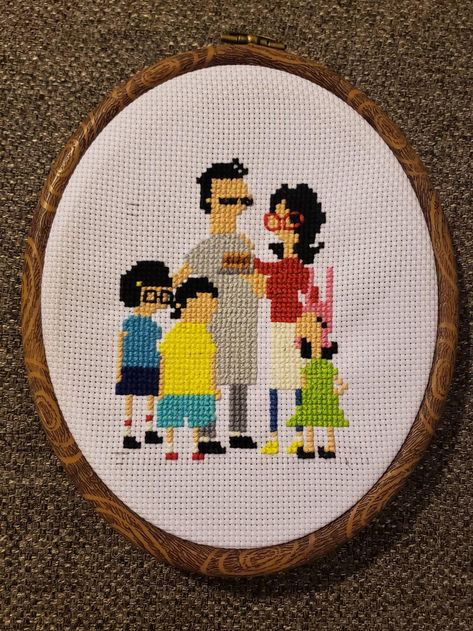 Bobs Burgers Cross Stitch, Belcher Family, Bobs Burger, Stitch Family, Cross Stitch Family, Cross Stitch Pattern Maker, Grid Patterns, Pixel Art Templates, Pattern Maker