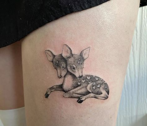 Cute Deer Tattoo, Fairy Garden Tattoo Sleeve, Dainty Tramp Stamp, Baby Deer Tattoo, Bambi Tattoo, Fawn Tattoo, Deer Tattoos, Lamb Tattoo, Deer Tattoo Designs