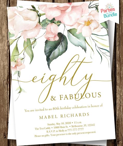 Excited to share the latest addition to my #etsy shop: 80th Party Invitation, Watercolor Pink Floral Birthday Invitation, 80 and Fabulous Invitations, Surprise Birthday Invite, 50th, 60th, 70th https://etsy.me/39WoN1V #pink #birthday #gold #allseasons #flat #vertical # Birthday Invitation Ideas For Adults, 80th Birthday Invite, 80 Birthday Invitations, 80th Birthday Invitations For Women, 80 And Fabulous, Summer Birthday Themes, Birthday Invitation Message, Bday Party Invitations, Happy 100th Birthday