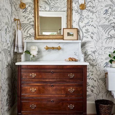 Virginia Highland 1920s Cottage Renovation - Traditional - Powder Room - Atlanta - by Copper Sky Design + Remodel | Houzz Classic Powder Room Ideas, Classic Powder Room, 1920s Cottage, 1920s Bathroom, Traditional Powder Room, 1920s Home, Mudroom Laundry, Powder Room Vanity, Mudroom Laundry Room