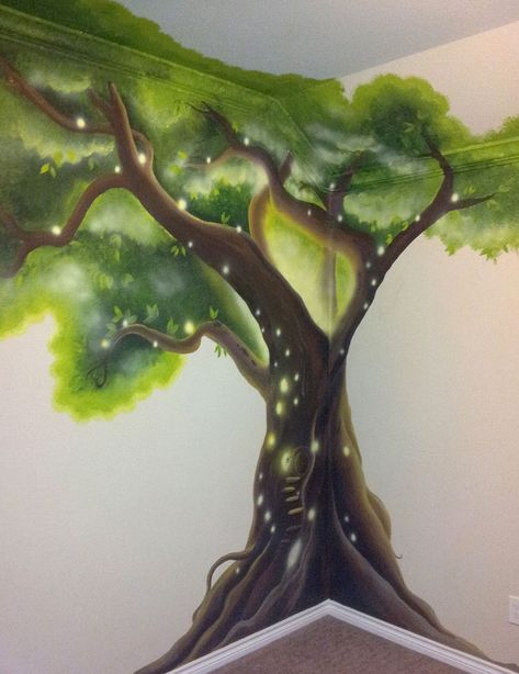 Painted Tree Mural, Unique Wall Painting Ideas Creative, Painting Balloons, Tree Murals, Kids Murals, Nursery Murals, Tree Wall Painting, Kids Mural, Garden Mural