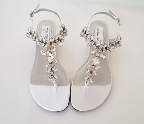 White or Ivory Wedding Sandals Over 100 Color Choices White | Etsy Bridal Shoes Flats Sandals, White Wedding Sandals, Blue Wedding Sandals, White Bridal Sandals, White Sandals Wedding, Bridal Flat Sandals, Wedding Sandals For Bride, Flat Sandals Wedding, Beach Wedding Sandals