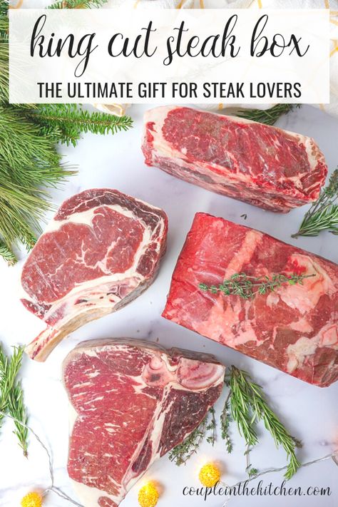 The Ultimate Holiday Gift Basket for Steak Lovers | Couple in the Kitchen Meat Basket Gift Ideas, Gifts For Steak Lovers, Steak Gift Basket Ideas, Meat Gift Basket Ideas, Steak Gift Basket, Easy Casual Updos, Steak Lover Gifts, Steak Gift Box, Dinner Gift Basket