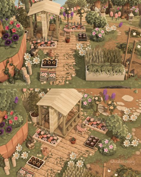 Acnh Springcore, Acnh Farm, Acnh Layout, Cottage Core Flowers, Witchy Cottage, Cottagecore Animal Crossing, Acnh Cottagecore, Lay Outs, Animal Crossing Guide