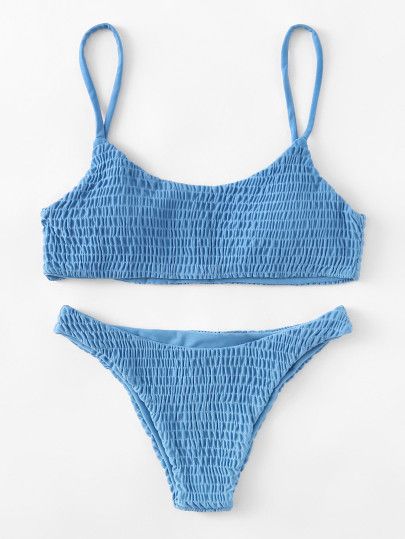 Shirred Bikini Set -SheIn Two Piece Tumblr Boho Swimsuit Blue Light Blue Summer Bathing Suits, Swimming Suits, Cute Bathing Suits, Feminine Fashion, Summer Bikinis, Cute Bikinis, Cute Swimsuits, Swimsuit Fashion, Strap Tops