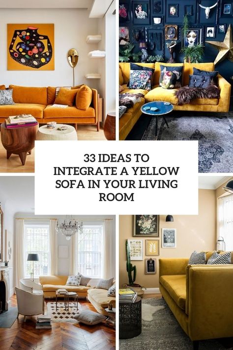 ideas to incorporate a yellow sofa in your living room cover Mustard Sofa Living Room, Mustard Sofa Living Room Ideas, Yellow Sofa Design, Yellow Sofa Living Room Ideas, Yellow Couch Living Room Ideas, Mustard Couch, Brown Leather Sofa Living Room, Monochromatic Living Room, Blue Sofa Living