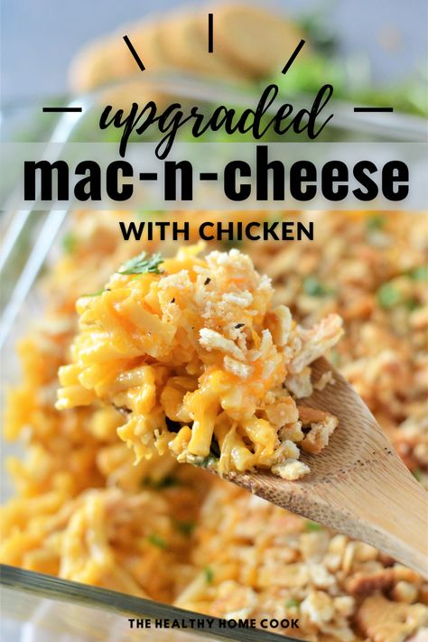 Upgraded Mac N Cheese with Chicken – The Healthy Home Cook Recipes With Kraft Mac And Cheese, Rotisserie Chicken Mac And Cheese, Mac And Cheese Chicken Casserole, Mac N Cheese With Chicken, Mac And Cheese Box Recipe, Mac N Cheese Casserole, Kraft Mac And Cheese Recipe, Chicken Mac And Cheese Recipe, Chicken Mac And Cheese