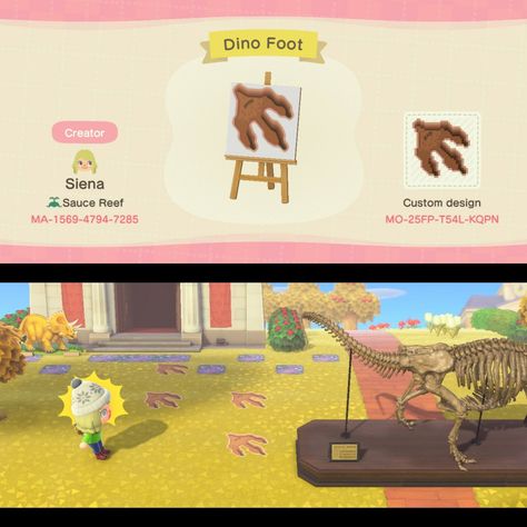 T Rex Footprint, Dino Island, Animal Crossing Qr Codes, Dinosaur Tracks, Animal Crossing 3ds, Dinosaur Footprint, Ac New Leaf, Animal Crossing Guide, Acnh Design