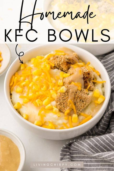 Homemade KFC Bowls Homemade Famous Bowl, Kfc Chicken Bowl Recipe, Homemade Kfc Famous Bowl, Kfc Famous Bowl Recipe, Kfc Bowls, Famous Bowl, Kfc Famous Bowl, Copycat Kfc, Chicken Bowl Recipe