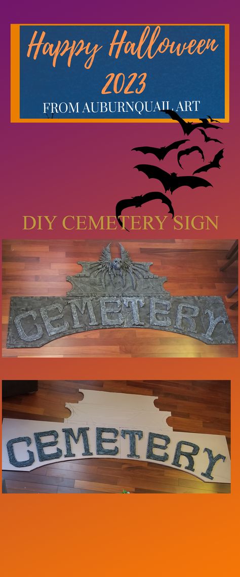 Part 2 of the Cemetery sign. Halloween day this 9ft Cemetery sign is going in our Graveyard. Made of pink installation foam. Drawn with pencil,cut and textured with,exacto knife and scrunched tinfoil. Glued with clear non expanding gorilla glue and painted black, and then dry brushed with dollar store acrylic paints. Skull finished over with cos play foam clay.
I was able to spray a mist of sealant in matte over but it can eat your foam. Some use drylok and outdoor paints. Happy Hauntings Pink Installation, Graveyard Sign, Cemetery Sign, Diy Cemetery, Play Foam, Exacto Knife, Foam Clay, Gorilla Glue, Cos Play