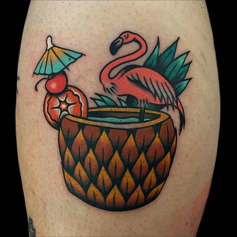 Pineapple Tattoo by Alex Zampirri Upside Down Pineapple Tattoo Ideas, Old School Pineapple Tattoo, Matching Pineapple Tattoo, Neo Traditional Pineapple Tattoo, Tropical Drink Tattoo, Floral Pineapple Tattoo, Anonymous Tattoo, Stay Humble Tattoo, Traditional Tiki Drink Tattoo