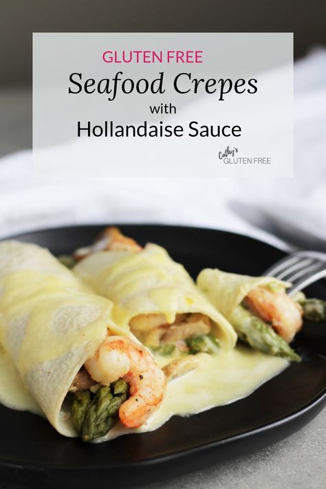 Crepes Breakfast Ideas, Seafood Crepes Recipe, Buttery Mushrooms, Seafood Crepes, Dinner Crepes, Crepe Recipe Savory, Pink Shrimp, Nightshade Free Recipes, Crepe Ingredients