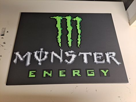 Bead Canvas Art, Hamma Beads, Monster Energy, Perler Bead, Hama Beads, Perler Beads, Pixel Art, Canvas Wall, Tablet