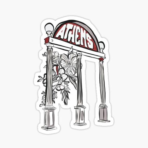 "UGA Arch Illustration v1" Sticker for Sale by peytonbjones | Redbubble Georgia Tattoos, Uga Arch, Georgia Tattoo, Arch Illustration, Cherokee Rose, Georgia State, University Of Georgia, Hand Illustration, Athens