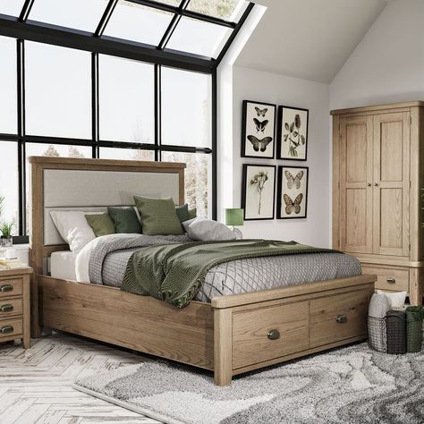 With a radiant warm oak finish, the Smoked Oak collection brings a sumptuous and elegant traditional style that is set to complement any interior. Impressive quality runs through every detail, from the rounded corners and tapered legs to the thick oak tops and solid proportions. Bed With Fabric Headboard, Oak King Size Bed, Oak Bed Frame, Oak Beds, Super King Size Bed, Slatted Headboard, Fabric Headboard, King Size Bed Frame, Wooden Headboard