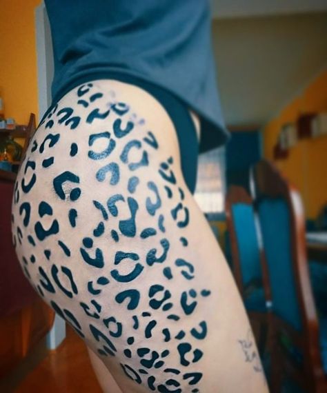 Cheetah Print Background Tattoo, Leopard Leg Tattoo Woman, Zebra Print Tattoo For Women, Leapord Print Tattoos, Leopard Print Leg Tattoo, Cheetah Print Thigh Tattoo, Cheetah Print Leg Tattoo, Cheetah Tattoo Leg, Leopard Spots Tattoo For Women