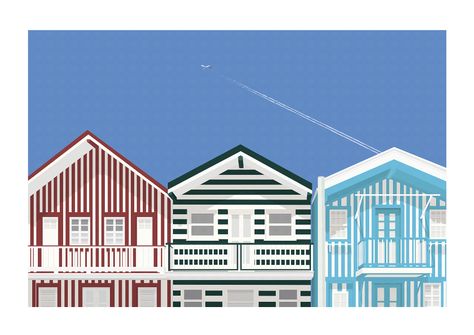 Palheiros da Costa Nova on Behance Costa Nova, Cabin, Illustrations, House Styles, Home Decor, Home Décor