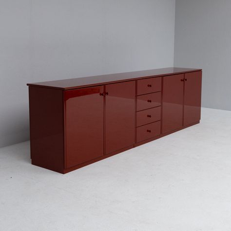 Listed on VNTG.com: Red lacquered sideboard, 1980s | #vntg #vintage Red Sideboard, Lacquered Sideboard, Eclectic Modern, Red Lacquer, Sideboard Storage, Architectural Design, Vintage Design, Sideboard, Architecture Design