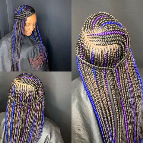 Two Layer Feed In Braids Side Part, Purple Cornrows Braids, Side Part Feed In Braids, Two Layer Feed In Braids, Braids Side Part, Braids Side, Layer Feed, Feed In Braids, Braiding Styles