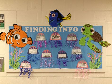 Disney Bulletin Boards, Finding Nemo Theme, Disney Themed Classroom, Ra Themes, Bulletin Boards Theme, Ocean Classroom, Ra Bulletins, Ocean Theme Classroom, Ra Bulletin Boards