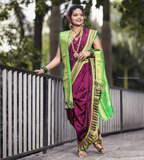 Kashta Saree, Thailand Dress, Indian Bride Poses, Half Saree Function, Indian Bride Makeup, Nauvari Saree, Bridal Lehenga Designs, Saree Wearing, Saree Wearing Styles