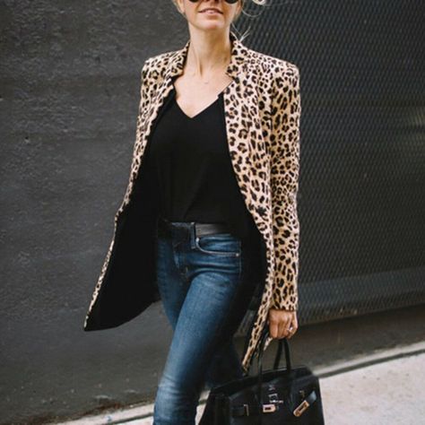 Long Cardigan Coat, Leopard Blazer, Animal Print Blazer, Leopard Print Blazer, Leopard Jacket, Leopard Print Coat, Chic Blazer, Ladies Blazer, Work Chic