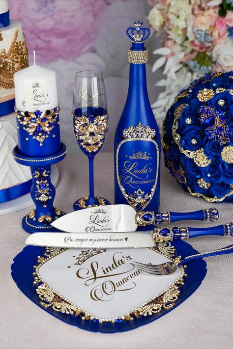 Elevate your quinceañera toast with our royal blue brindis package, complete with a stunning bottle and candle. This regal set adds a touch of sophistication to your celebration, creating unforgettable moments. Make your quinceañera truly special with this elegant and coordinated package. 🌟🥂🕯️ Royal Blue Quinceañera Brindis Package, Quinceañera Toast, Celebration Set, Brindis Bottle and Candle, Regal Quinceañera Accessories Royal Blue Western Quinceanera, Quinceanera Blue Theme, Royal Quinceanera Theme, Quince Cups, Royal Blue And Gold Quince, Quince Planner, Royal Blue Quinceanera Ideas, Blue Butterfly Quinceanera Theme, Royal Blue Quinceanera Theme