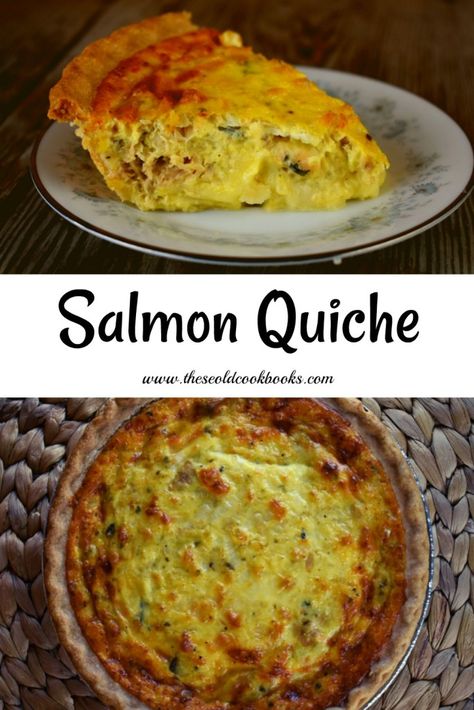 Salmon Quiche Recipe with Canned Salmon - These Old Cookbooks Quiche Salmon, Classic Quiche, Salmon Quiche, Salmon Breakfast, Picnic Potluck, Canned Salmon Recipes, Old Cookbooks, Canned Salmon, Quiche Recipes Easy