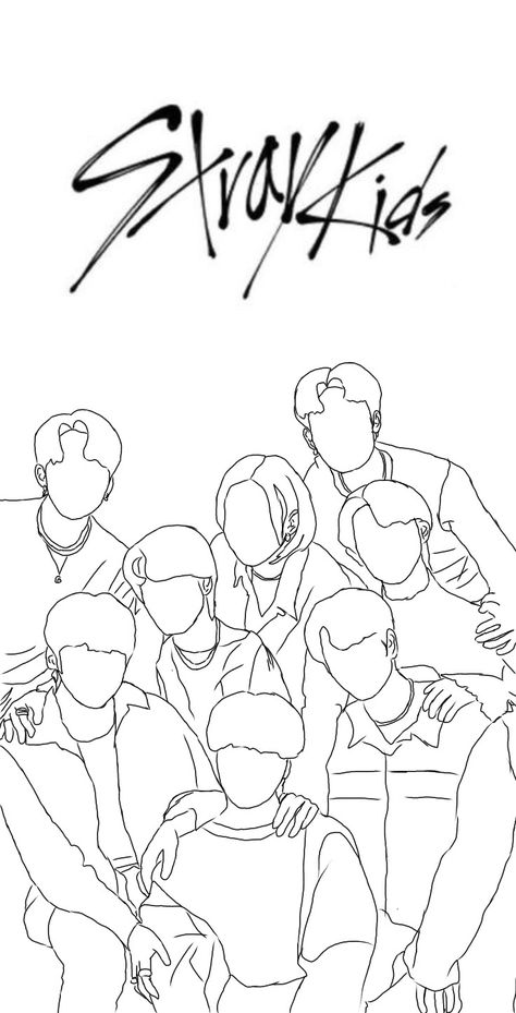 Skz Outline Drawing, Easy Stray Kids Drawings, Kpop Drawings Stray Kids, Stray Kids Drawing Sketch, Skz Lineart, Stray Kids Painting, Stray Kids Coloring Page, Stray Kids Painting Ideas, Stray Kids Doodles